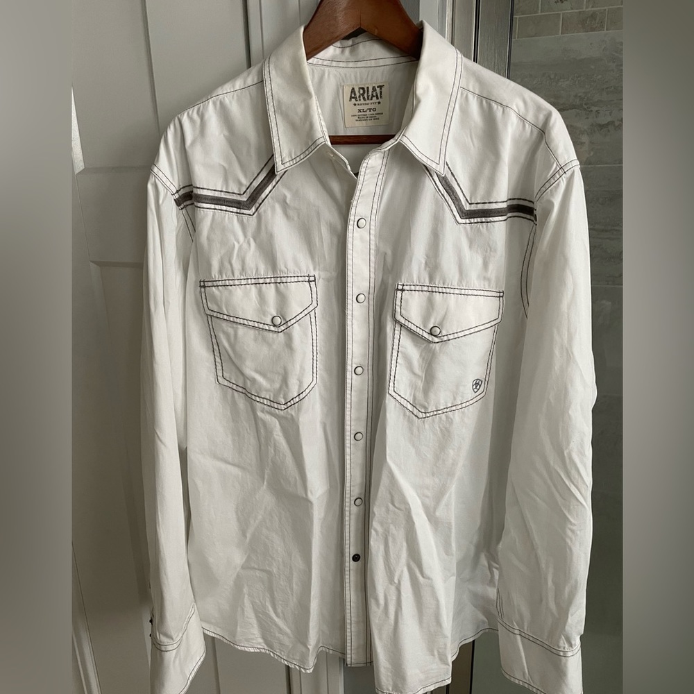 Men’s White Ariat Button Down Shirt XL